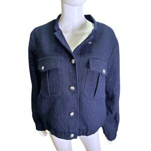 Talbots Womens Navy Blue Textured Button-Up Front Pocket Jacket Size XL EUC